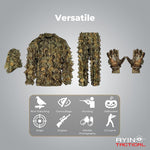 AYIN Ghillie Suit for Men, Hunting Suits for Men, 3D Leaf Bush Ghillie Suit Camo for Turkey Hunting, Woodland Gilly Suits, Hooded Gillies for Men or Youth Camo Hunting Suits (Autumn Brown)