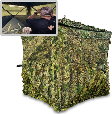 AYIN 3D Hunting Ground/Wall Blind, Dog Door & Carrying Bag, 2-3 Person Pop Up Ground Blinds, 5-6 Person Wall Blind, Removeable Roof, Portable Hunting Tent for Deer, Turkey & Duck Hunting (Camouflage)