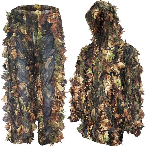 AYIN Ghillie Suit for Men, Hunting Suits for Men, 3D Leaf Bush Ghillie Suit Camo for Turkey Hunting, Woodland Gilly Suits, Hooded Gillies for Men or Youth Camo Hunting Suits (Autumn Brown)