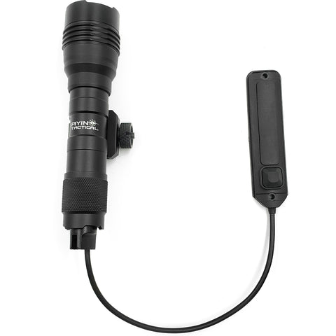 AYIN Tactical Storm 1200 Lumen Long Gun Light, Rechargeable, Dual Fuel, Rail Mount, Remote Switch, Mounting Hardware, 18650 Battery, Charger, Color Black Retail Packaging / Gift Box