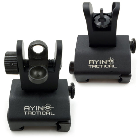 AYIN Tactical Flip Up Inline Iron Sights for Rifle, Rapid Transition Backup Front and Rear Iron Sight, Picatinny Rail and Weaver Rail