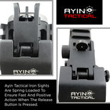 AYIN Tactical Flip Up Inline Iron Sights for Rifle, Rapid Transition Backup Front and Rear Iron Sight, Picatinny Rail and Weaver Rail
