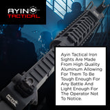 AYIN Tactical Flip Up Inline Iron Sights for Rifle, Rapid Transition Backup Front and Rear Iron Sight, Picatinny Rail and Weaver Rail